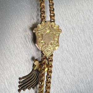 Antique Victorian 14k Yellow Gold Seed Pearl Dangling Tassel Slider Necklace 37"