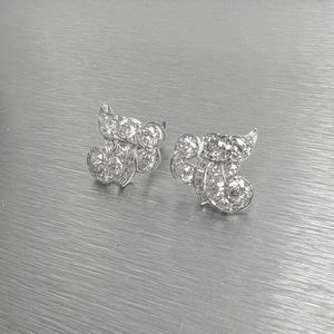 Antique Platinum 950 Old Mine & Baguette Diamond Ribbon Earrings 2.97ctw G SI1