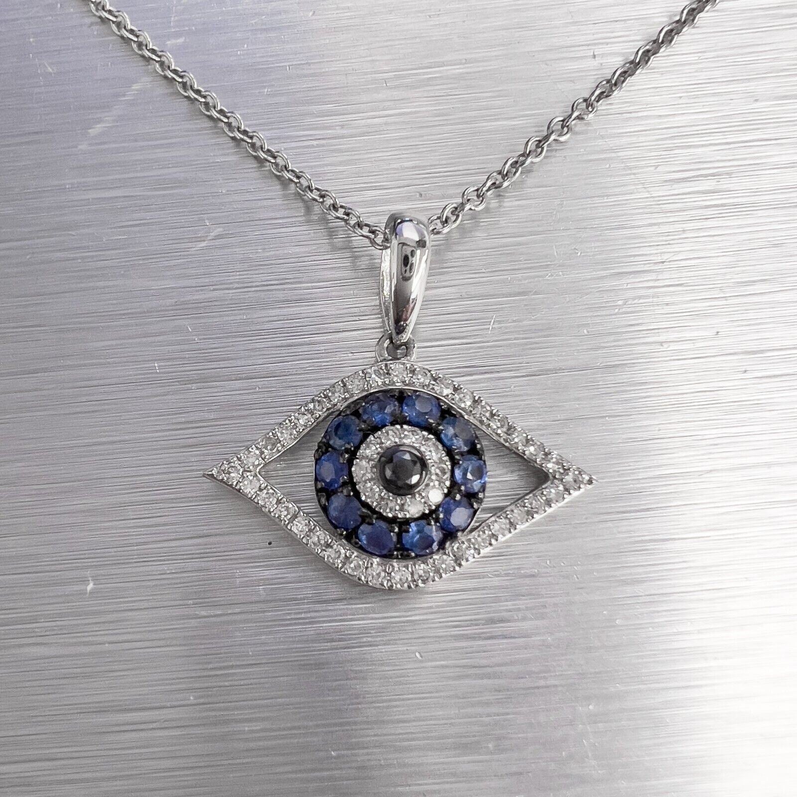 18K White Gold Sapphire and Diamond Evil Eye Necklace – Tivoli Jewelers