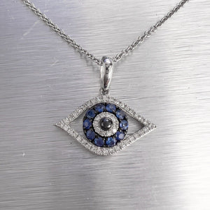 EFFY 14k White Gold Diamond & Sapphire Evil Eye Necklace 18" 0.42ctw RET: $1,195