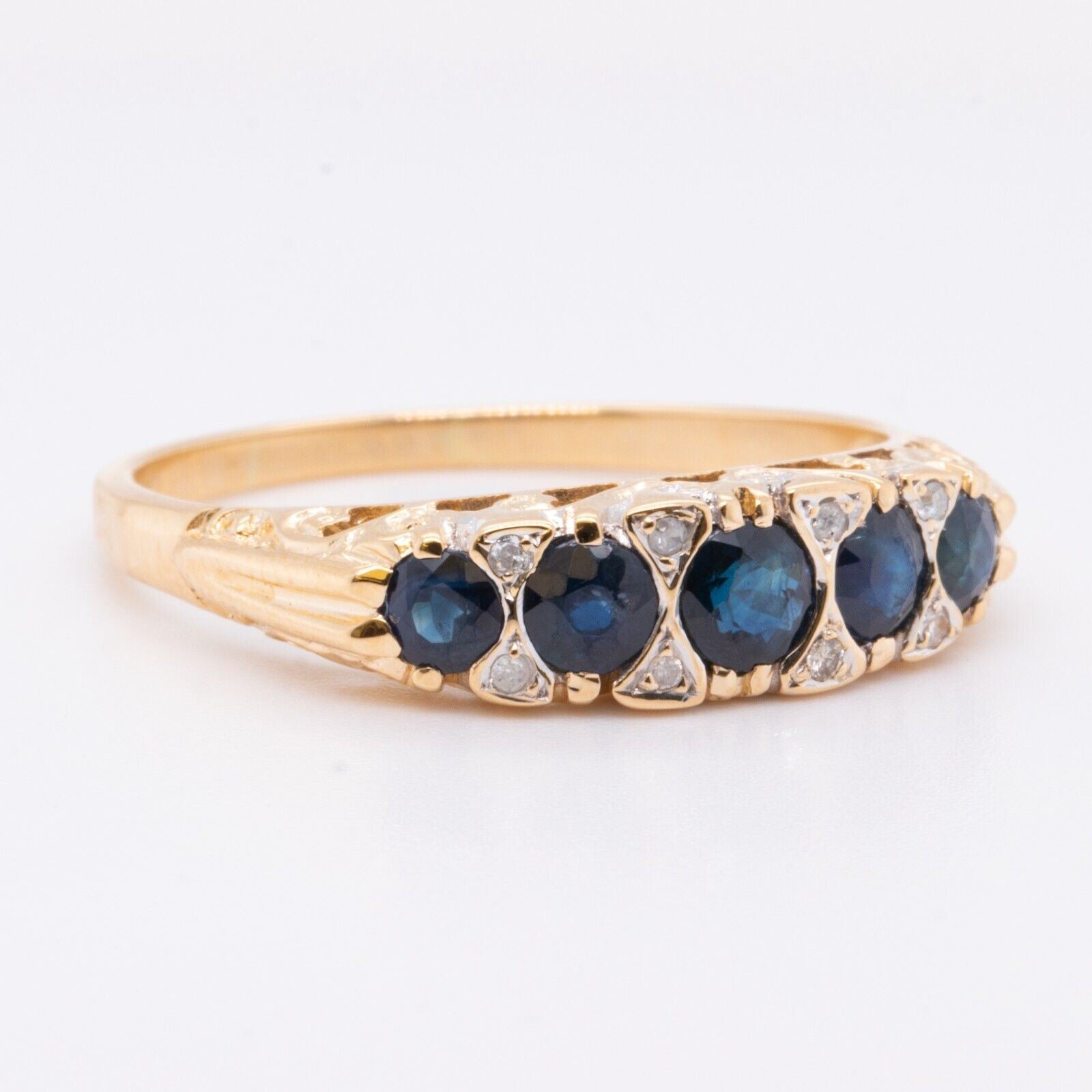 Vintage 14k Yellow Gold 5 Stone Sapphire Diamond Ring 0.73ctw Size 8.75