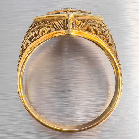 Vintage 14k Yellow Gold Aquamarine Princess Sapphire Diamond Filigree Ring sz 9