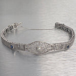 Antique Art Deco 14k White Gold Diamond Sapphire Filigree Bracelet 0.18ctw