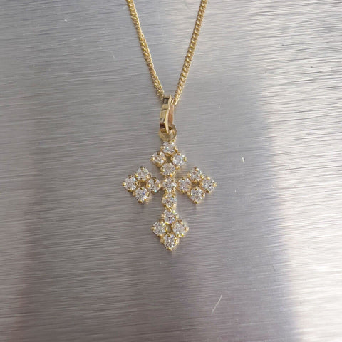 Vintage Estate 14k Yellow Gold Diamond Cross Pendant Necklace 0.54ctw 18"
