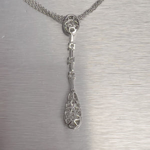 14k White Gold Pave Diamond Teardrop Pendant Necklace 1.25ctw G VS1 11.7g 18"