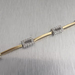 18k White & Yellow Gold Diamond Rectangle Station Bracelet 1.00ctw 7" 6.4g