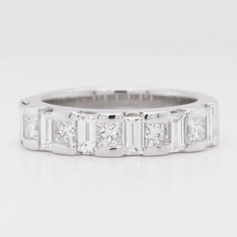 14k White Gold Straight Baguette & Princess Cut Diamond Ring 1.48ctw Size 4.5