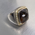 David Yurman 925 Silver & 18k Gold Smoky Topaz Diamond Signature Albion Ring