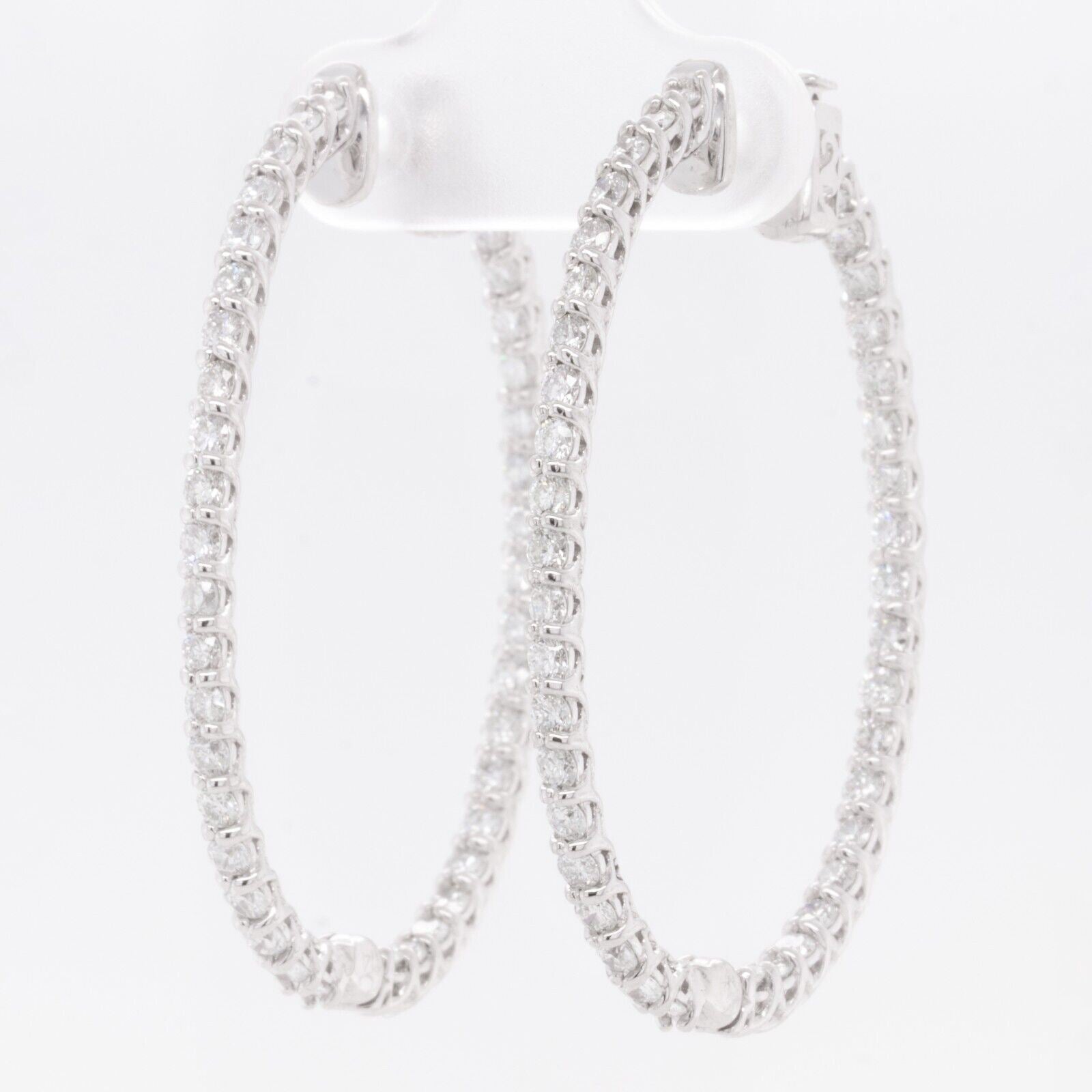 14k White Gold Diamond In & Out Oval Hoop Earrings 8g 2.40ctw G VS2-SI1