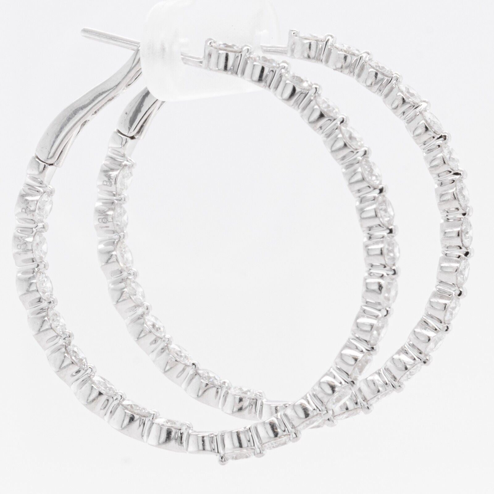 14k White Gold Diamond In & Out Hoop Earrings 3.25ctw G SI1 - Omegaback Closure
