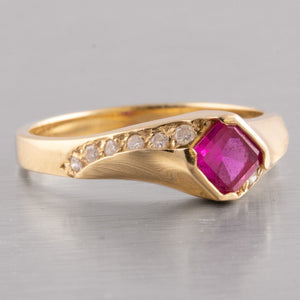 Vintage 14k Yellow Gold 0.60ct Asscher Ruby & 0.25ctw Diamond Ring sz 6.75