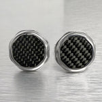 Bvlgari 925 Sterling Silver Black Carbon Fiber Men's Cufflinks