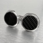 Bvlgari 925 Sterling Silver Black Carbon Fiber Men's Cufflinks