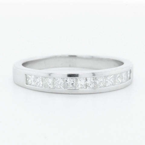 14k White Gold Princess Diamond 12 Stone Wedding Band 0.85ctw H VS2 Ring sz 6.75