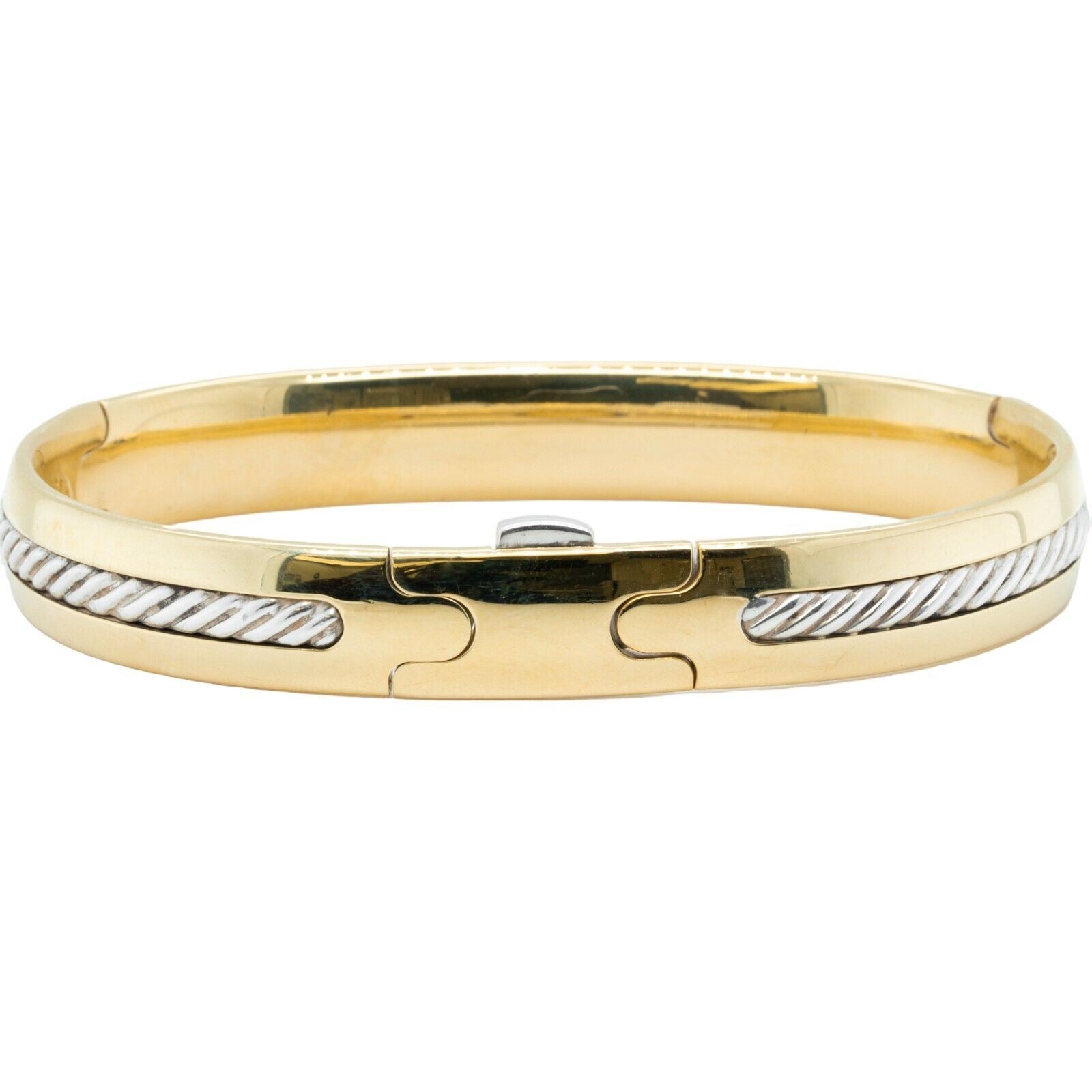 David Yurman 18k Yellow Gold & 925 Sterling Silver Cable Bangle Bracelet 7.25"