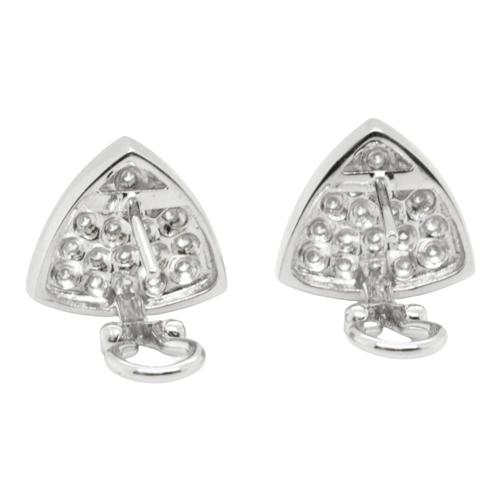 18k White Gold Diamond Pave Shield Shape Omegaback Earrings 1.05ctw G VS2 7.9g