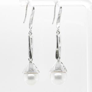 18k & 14k White Gold Diamond 8.25mm Pearl Earrings 0.45ctw 5.1g