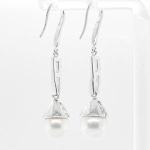 18k & 14k White Gold Diamond 8.25mm Pearl Earrings 0.45ctw 5.1g