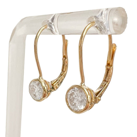14k Yellow Gold Diamond Dangle Drop Leverback Earrings 1.03ctw J VS 1.9g