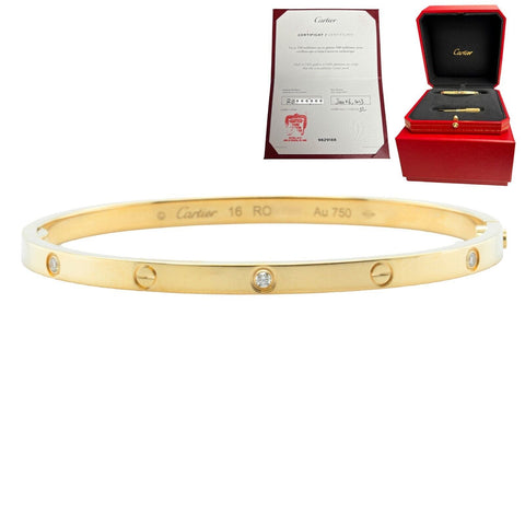 Cartier Love Small 18k Yellow Gold 6 Diamond Bangle Bracelet Size 16 BOX CERT
