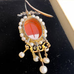 A La Vieille Russie Agate Cameo Gold & Silver Diamond Pearl Pendant Earrings Set