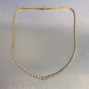 18k Yellow Gold Diamond Graduated Tennis Necklace 12.25ctw G VS2-SI1 16.75"