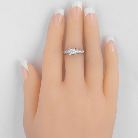 14k White Gold Four Stone Princess Cut Diamond Ring w/ accents 0.80ctw size 7.75