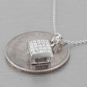 Estate 18k White Gold Princess Cut Diamond Square Pendant Necklace 0.50ctw 18"