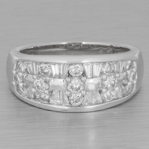 Estate 14k White Gold Round & Tapered Baguette Diamond Ring 0.65ctw Size 6.75