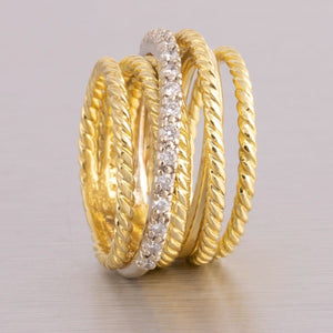 David Yurman 18k Yellow Gold Wide Diamond Cable Crossover Ring 0.18ctw RET $2800