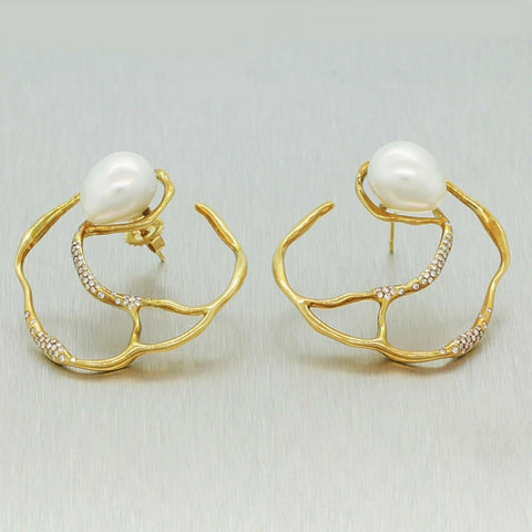 Ippolita 18k Yellow Gold Perla Circular Diamond & Pearl Custom Made Earrings