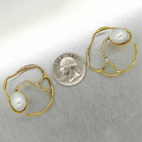 Ippolita 18k Yellow Gold Perla Circular Diamond & Pearl Custom Made Earrings