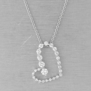 Movado 18k White Gold Diamond Asymmetrical Graduated Heart Necklace 0.60ctw 16"