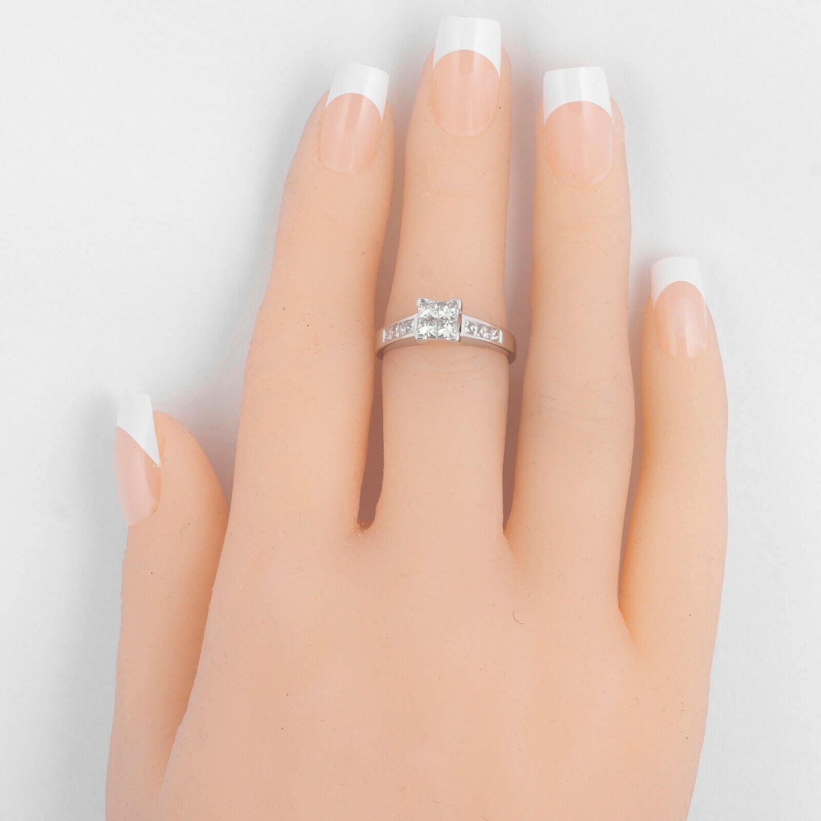 14k White Gold Four Stone Princess Cut Diamond Ring w/ accents 1.06ctw size 7.75