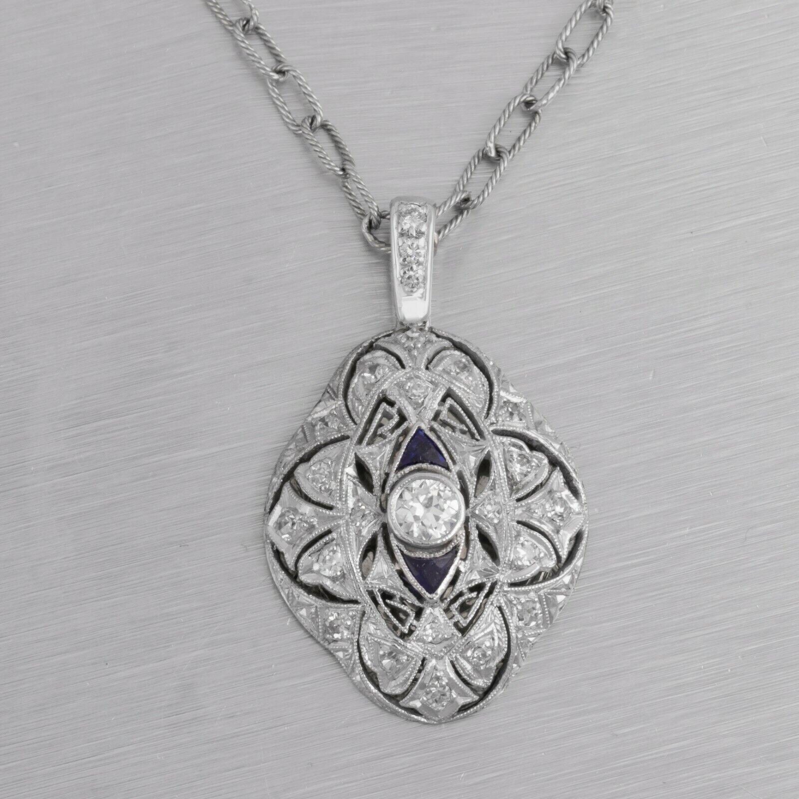 Art Deco Diamond Pendant Necklace in 14k White Gold - Filigree Jewelers
