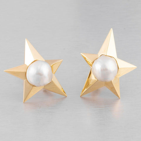 Pedro Boregaard 18k Yellow Gold Pearl Moon & Star Clip-on Earrings RETAIL $9,900