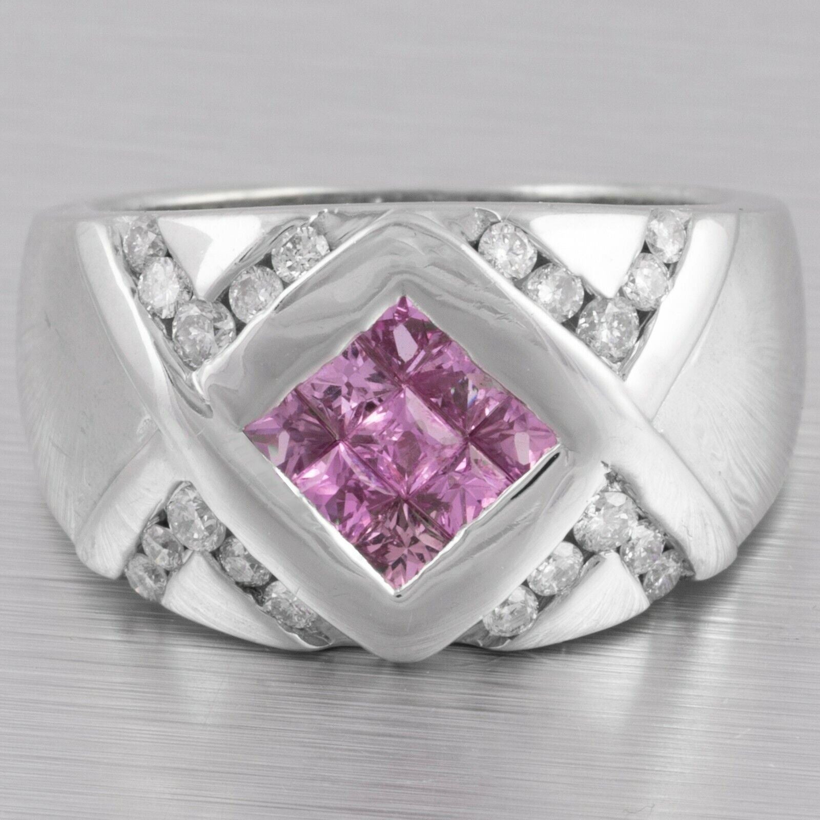 Modern Estate 14k White Gold Pink Sapphire 0.45ctw & Diamond Ring 0.50ctw Size 7