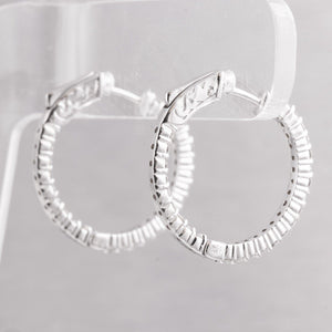14k White Gold Diamond In & Out Hoop Earrings 1.09ctw - Snap Closure