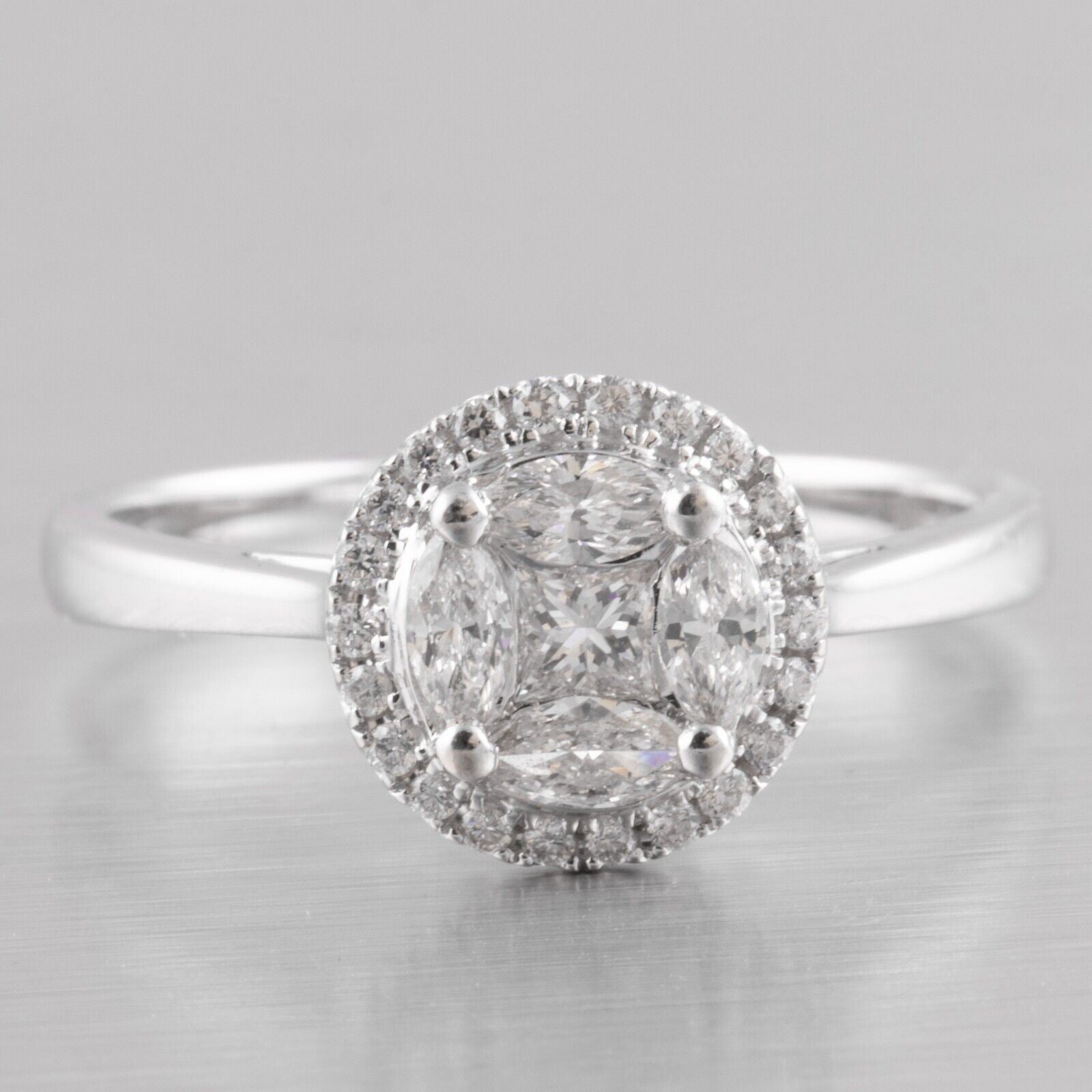 14k White Gold Princess & Marquise Diamond Halo Engagement Ring 0.77ctw sz. 6.75