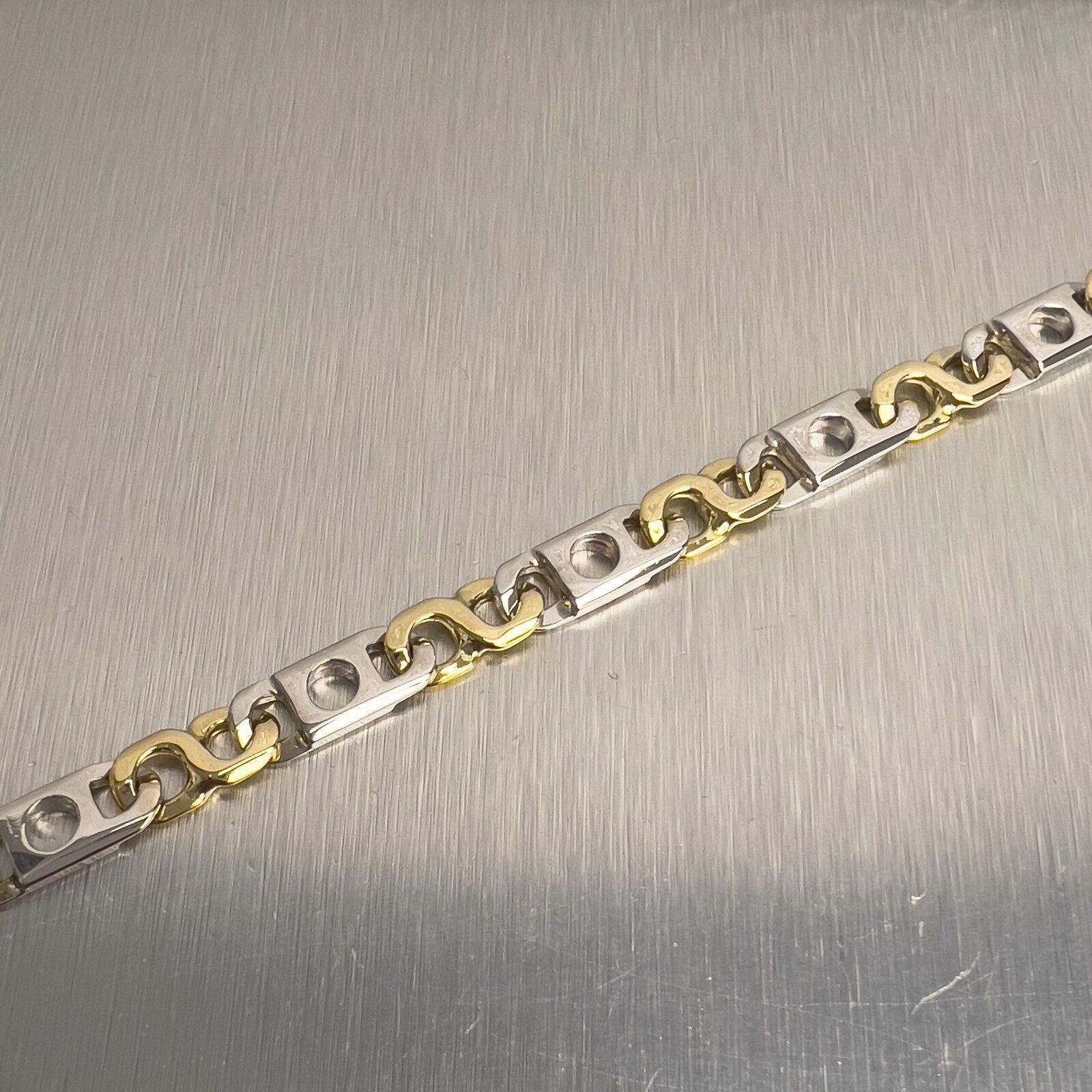 14k White & Yellow Gold Designer Mariner Link Bracelet 8.25" 19.1g 7.00mm ITALY