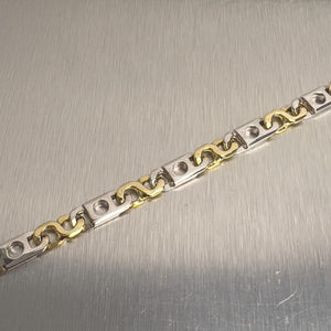 14k White & Yellow Gold Designer Mariner Link Bracelet 8.25" 19.1g 7.00mm ITALY