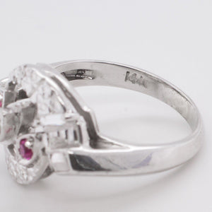 14k White Gold Marquise & Baguette 0.18ctw Diamond & 0.08ctw Ruby Swirl Ring