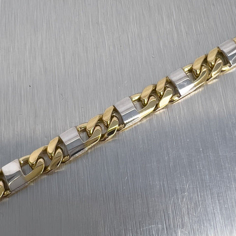 14k White & Yellow Gold Designer Curb / Mariner Link Bracelet 9.5" 6.00mm ITALY