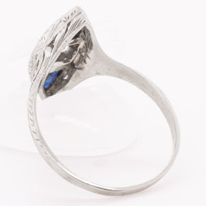 Antique Art Deco 18k White Gold Diamond Sapphire Dinner Ring 0.10ct Size 8.75