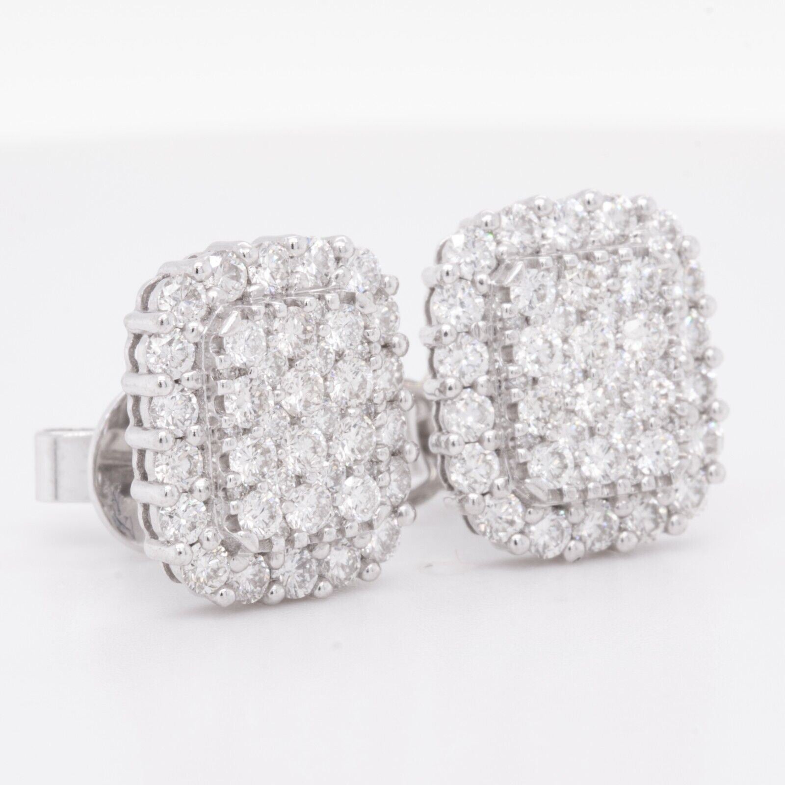 18k White Gold Diamond 60 Stone Cushion Stud Earrings 1.78ctw G VS2