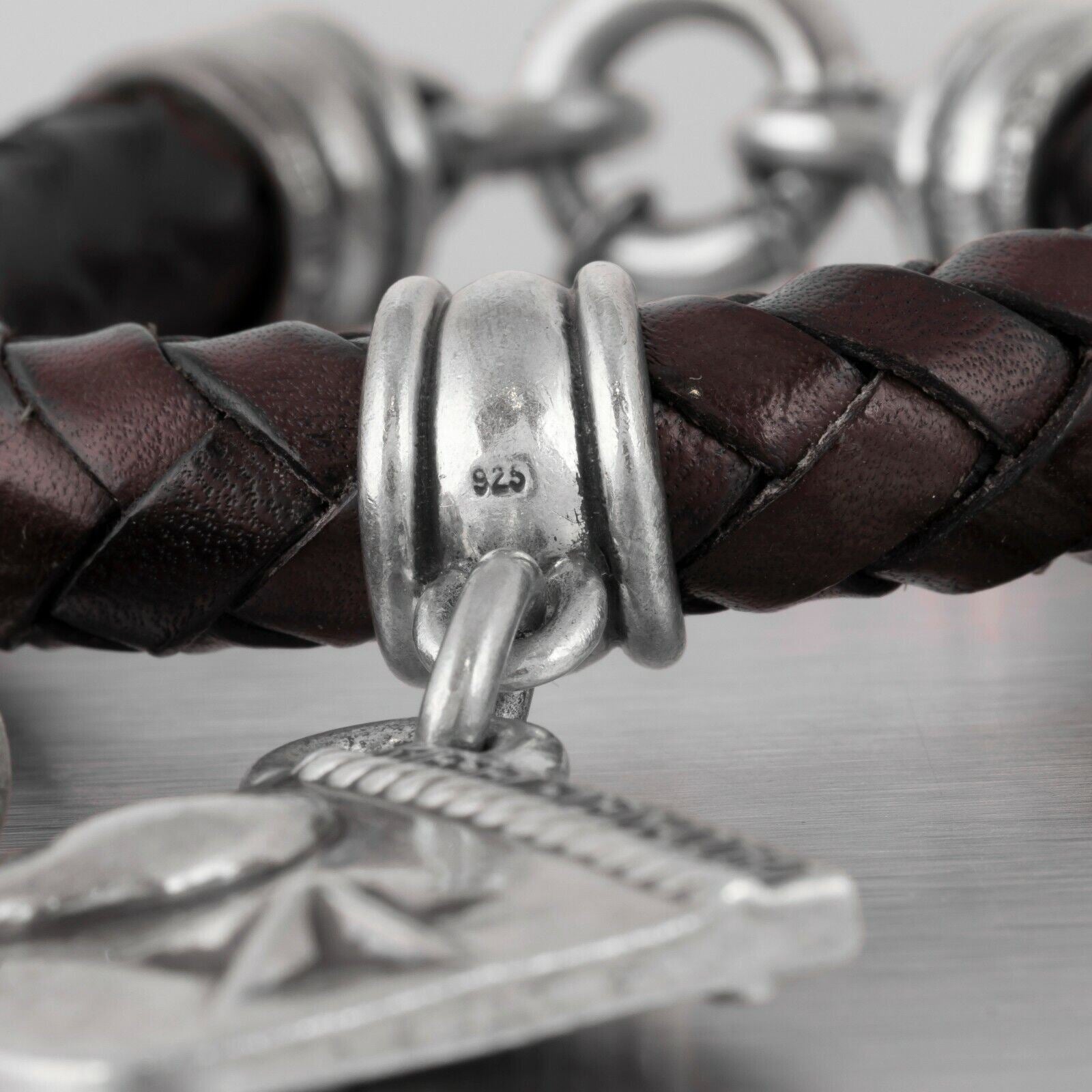 Men's Leather Bracelet with Bear Claw Charm in Dark Brown