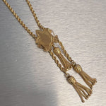 Antique Victorian 14k Gold Marquise Opal Dangling Tassel Slider Necklace 24" 36g