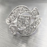 Antique Platinum 900 Diamond Ornate Swirl Heart Milgrain Ring 0.75ctw G VS2 sz 7