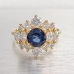 18k Yellow Gold 0.75ct Sapphire Diamond Cluster Cocktail Ring 0.50ctw sz 8.75