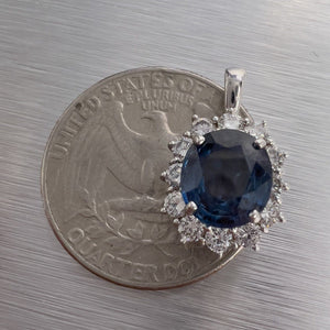 14k White Gold Blue 2.68ct Oval Sapphire Diamond Halo Pendant 0.85ctw G VS2